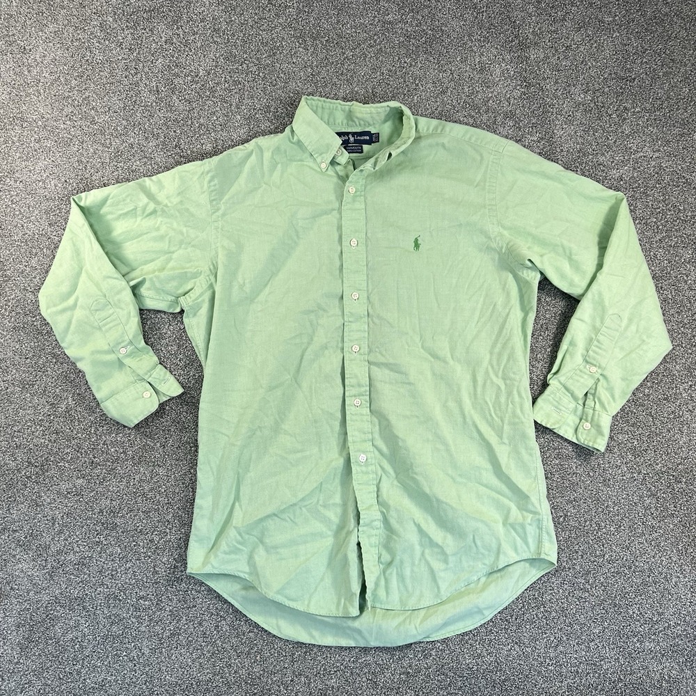 Ralph Lauren Yarmouth Mens 15.5 33 Green Oxford Button Down Shirt Cotton